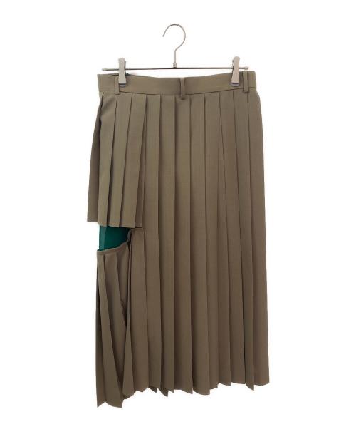 sacai（サカイ）sacai (サカイ) SUITING×CHIFFON LAYERED PLEATS SKIRT カーキ サイズ:3の古着・服飾アイテム
