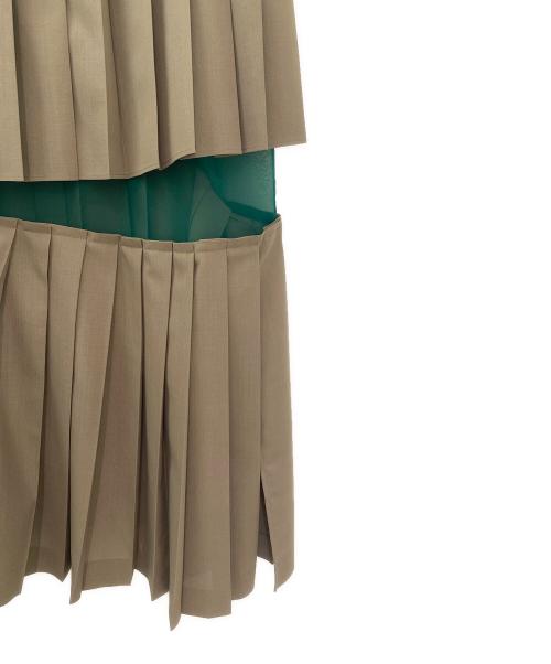 sacai（サカイ）sacai (サカイ) SUITING×CHIFFON LAYERED PLEATS SKIRT カーキ サイズ:3の古着・服飾アイテム