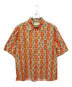 GUCCIグッチ）の古着「21AW ペイズリーリネンシャツ/半袖総柄シャツ」｜オレンジ×ターコイズブルー