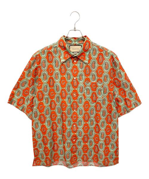 GUCCI（グッチ）GUCCI (グッチ) 21AW ペイズリーリネンシャツ/半袖総柄シャツ オレンジ×ターコイズブルー サイズ:42の古着・服飾アイテム
