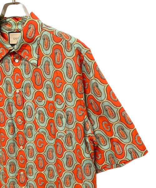 GUCCI（グッチ）GUCCI (グッチ) 21AW ペイズリーリネンシャツ/半袖総柄シャツ オレンジ×ターコイズブルー サイズ:42の古着・服飾アイテム