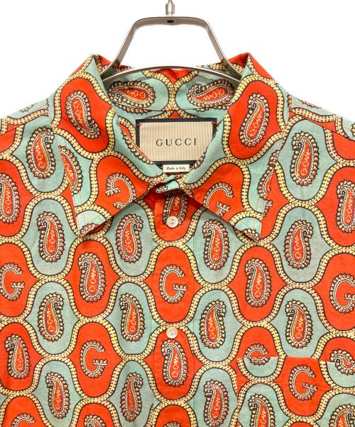 GUCCI（グッチ）GUCCI (グッチ) 21AW ペイズリーリネンシャツ/半袖総柄シャツ オレンジ×ターコイズブルー サイズ:42の古着・服飾アイテム