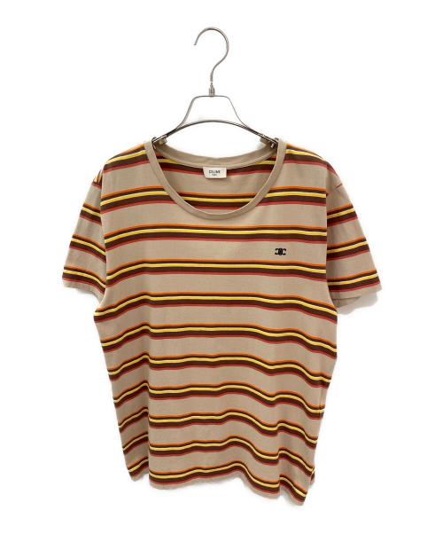 CELINE（セリーヌ）CELINE (セリーヌ) トリオンフボーダーTシャツ ブラウン×オレンジ サイズ:XLの古着・服飾アイテム