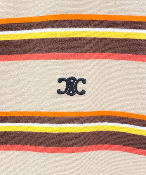 CELINE（セリーヌ）CELINE (セリーヌ) トリオンフボーダーTシャツ ブラウン×オレンジ サイズ:XLの古着・服飾アイテム