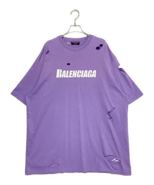BALENCIAGA（バレンシアガ）BALENCIAGA (バレンシアガ) デストロイ加工Tシャツ パープル サイズ:Mの古着・服飾アイテム