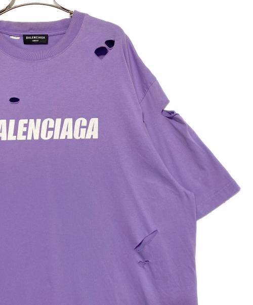 BALENCIAGA（バレンシアガ）BALENCIAGA (バレンシアガ) デストロイ加工Tシャツ パープル サイズ:Mの古着・服飾アイテム