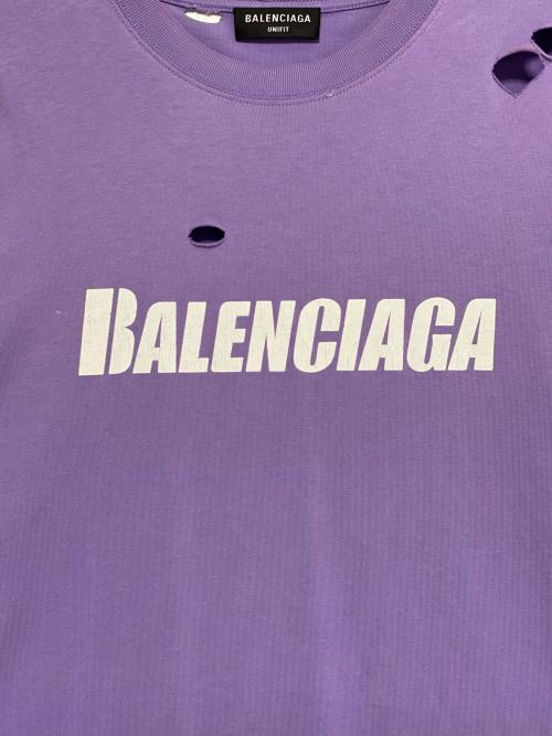 BALENCIAGA（バレンシアガ）BALENCIAGA (バレンシアガ) デストロイ加工Tシャツ パープル サイズ:Mの古着・服飾アイテム