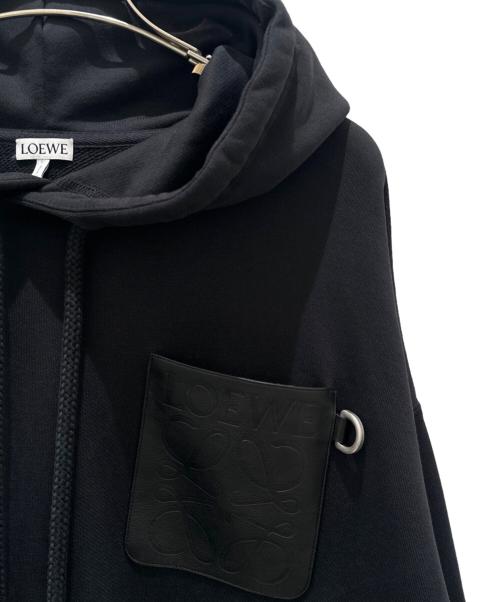 LOEWE（ロエベ）LOEWE (ロエベ) アナグラム レザーパッチポケット フーディ ブラック サイズ:XSの古着・服飾アイテム