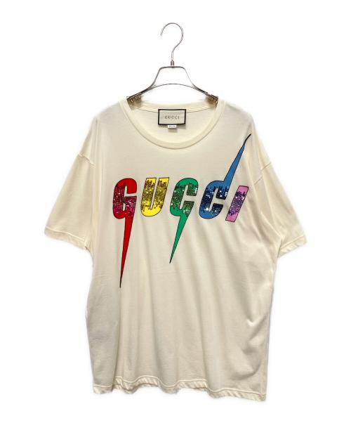 GUCCI（グッチ）GUCCI (グッチ) Blade Sequin Logo T-ShirtスパンコールブレードロゴTシャツ アイボリー サイズ:Mの古着・服飾アイテム