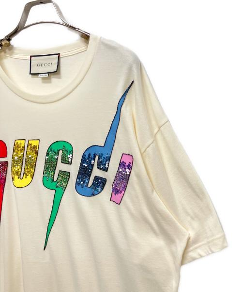 GUCCI（グッチ）GUCCI (グッチ) Blade Sequin Logo T-ShirtスパンコールブレードロゴTシャツ アイボリー サイズ:Mの古着・服飾アイテム