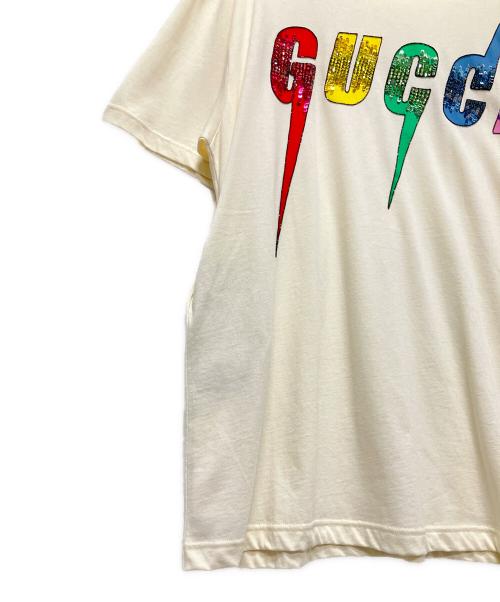 GUCCI（グッチ）GUCCI (グッチ) Blade Sequin Logo T-ShirtスパンコールブレードロゴTシャツ アイボリー サイズ:Mの古着・服飾アイテム