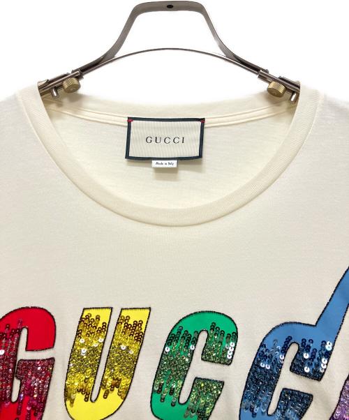 GUCCI（グッチ）GUCCI (グッチ) Blade Sequin Logo T-ShirtスパンコールブレードロゴTシャツ アイボリー サイズ:Mの古着・服飾アイテム