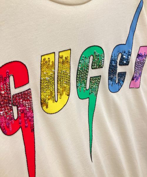 GUCCI（グッチ）GUCCI (グッチ) Blade Sequin Logo T-ShirtスパンコールブレードロゴTシャツ アイボリー サイズ:Mの古着・服飾アイテム