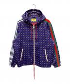 GUCCI×adidasグッチ×アディダス）の古着「x Adidas Trefoil Print Jacket/トレフォイユプリント パーカー/GG総柄 ポリエステル×ナイロン ジャケット」｜ブルー