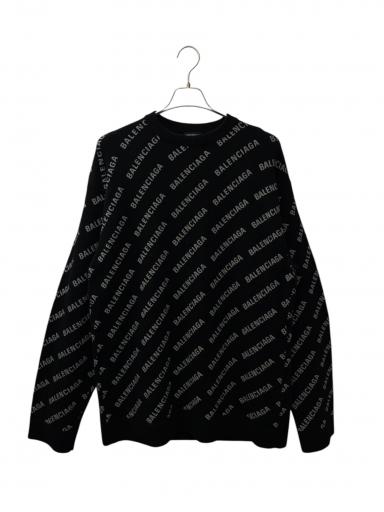 h*u様 BALENCIAGA ブラック ニットポロセーター 中古・古着通販】BALENCIAGA (バレンシアガ) オールオーバーロゴニット