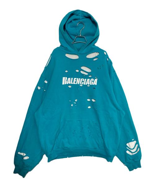 BALENCIAGA（バレンシアガ）BALENCIAGA (バレンシアガ) デストロイ加工パーカー スカイブルー サイズ:XSの古着・服飾アイテム
