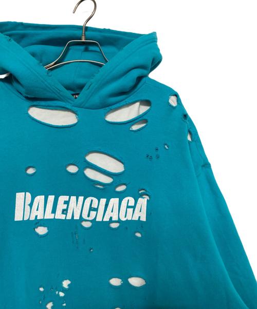 BALENCIAGA（バレンシアガ）BALENCIAGA (バレンシアガ) デストロイ加工パーカー スカイブルー サイズ:XSの古着・服飾アイテム