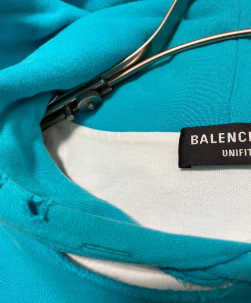 BALENCIAGA（バレンシアガ）BALENCIAGA (バレンシアガ) デストロイ加工パーカー スカイブルー サイズ:XSの古着・服飾アイテム