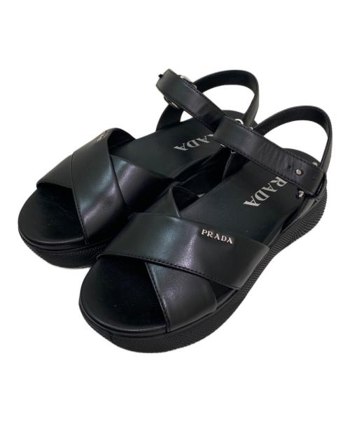 PRADA（プラダ）PRADA (プラダ) ロゴサンダル ブラック サイズ:36の古着・服飾アイテム