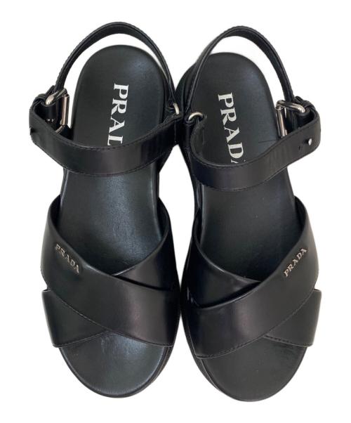 PRADA（プラダ）PRADA (プラダ) ロゴサンダル ブラック サイズ:36の古着・服飾アイテム