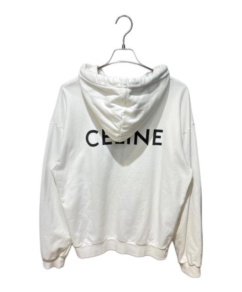 CELINE（セリーヌ）CELINE (セリーヌ) バックロゴプリントルーズジップアップパーカー ホワイト サイズ:Mの古着・服飾アイテム