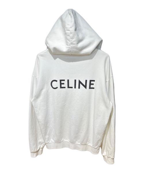 CELINE（セリーヌ）CELINE (セリーヌ) バックロゴプリントルーズジップアップパーカー ホワイト サイズ:Mの古着・服飾アイテム