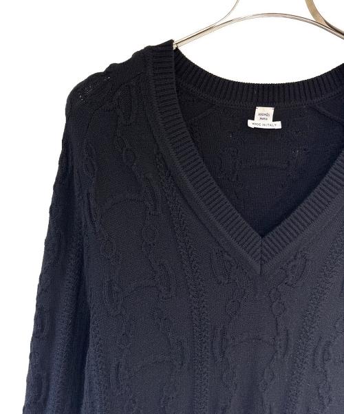 HERMES（エルメス）HERMES (エルメス) カシミヤ混シェーヌダンクルニットワンピース ブラック サイズ:40の古着・服飾アイテム