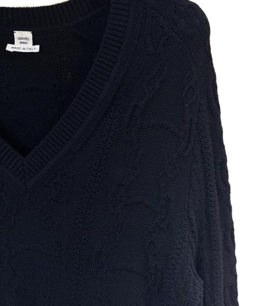 HERMES（エルメス）HERMES (エルメス) カシミヤ混シェーヌダンクルニットワンピース ブラック サイズ:40の古着・服飾アイテム