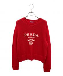 PRADA（プラダ）の古着「カシミヤ混 ロゴデザインクルーネックニット」｜レッド