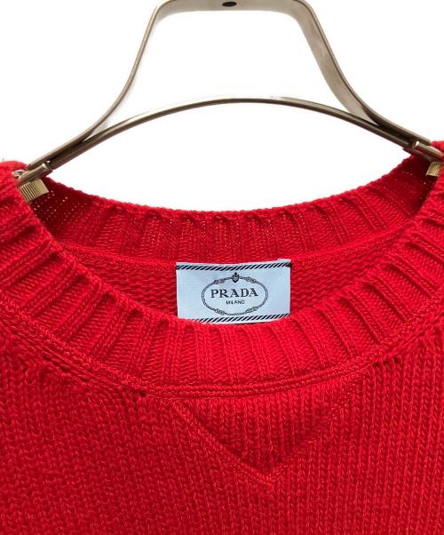 PRADA（プラダ）PRADA (プラダ) カシミヤ混 ロゴデザインクルーネックニット レッド サイズ:38の古着・服飾アイテム