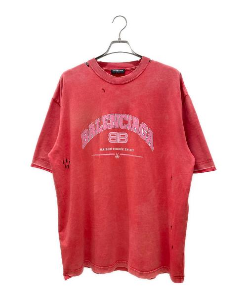 BALENCIAGA（バレンシアガ）BALENCIAGA (バレンシアガ) ダメージ加工Tシャツ レッド サイズ:Lの古着・服飾アイテム