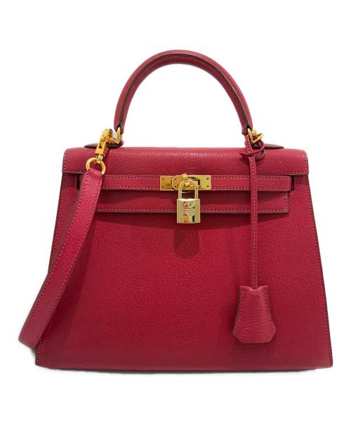 HERMES（エルメス）HERMES (エルメス) ケリー25/外縫い/ゴールド金具/シェーブル/□F2002年 ヴァーミリオン サイズ:25の古着・服飾アイテム