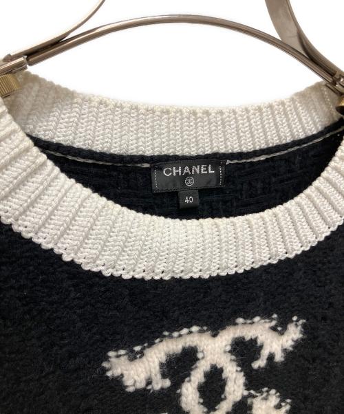 CHANEL（シャネル）CHANEL (シャネル) Wool jumper/ココマークレースレイヤード袖ボタンニット ホワイト×ブラック サイズ:40の古着・服飾アイテム