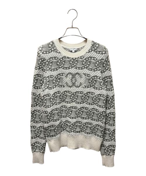 CHANEL（シャネル）CHANEL (シャネル) ココマークジャガードニット ホワイト×オリーブ サイズ:36の古着・服飾アイテム