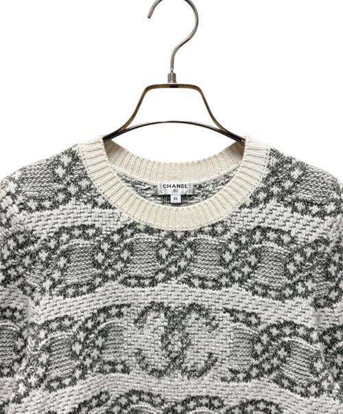 CHANEL（シャネル）CHANEL (シャネル) ココマークジャガードニット ホワイト×オリーブ サイズ:36の古着・服飾アイテム
