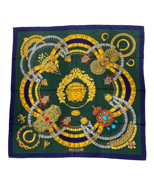 HERMES（エルメス）HERMES (エルメス) カレ90 ネイビー×グリーン サイズ:90の古着・服飾アイテム