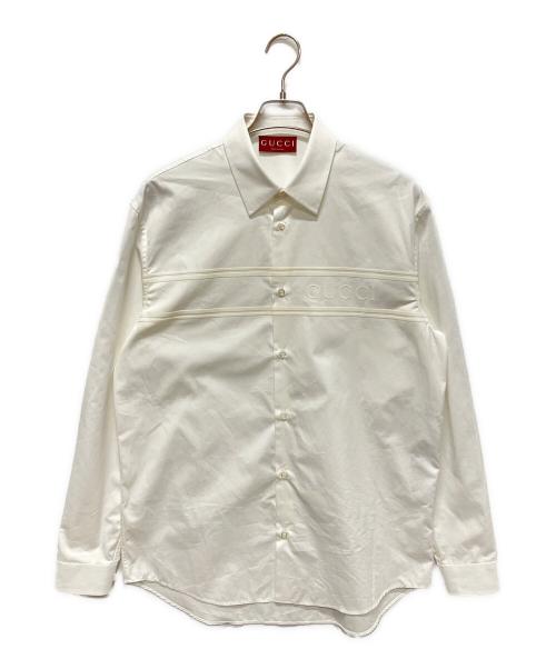 GUCCI（グッチ）GUCCI (グッチ) 24AW Logo Cotton Long Sleeve Shirt White/コットン デザイナー ロゴシャツ ホワイト サイズ:46の古着・服飾アイテム