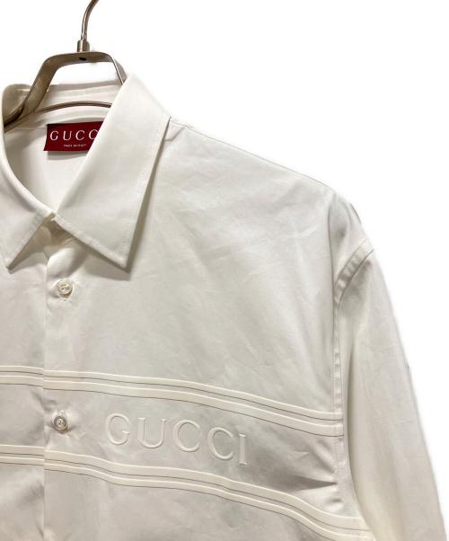 GUCCI（グッチ）GUCCI (グッチ) 24AW Logo Cotton Long Sleeve Shirt White/コットン デザイナー ロゴシャツ ホワイト サイズ:46の古着・服飾アイテム
