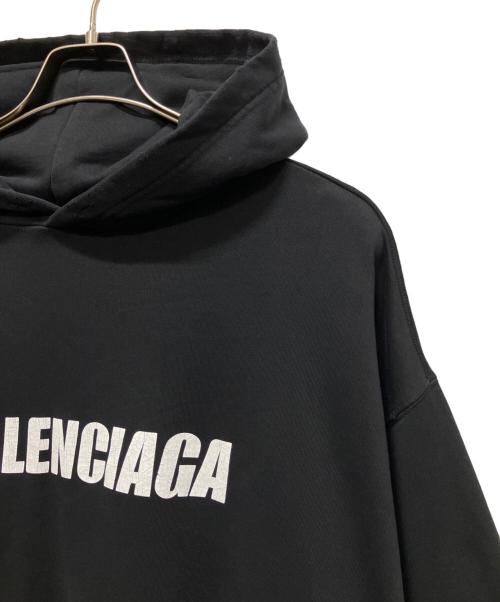 BALENCIAGA（バレンシアガ）BALENCIAGA (バレンシアガ) Destroyed Logo-Print Hoodie/デストロイ加工ロゴパーカー ブラック サイズ:Mの古着・服飾アイテム