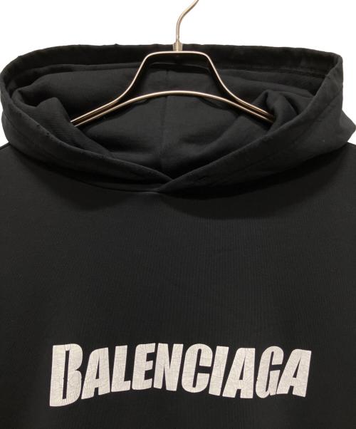 BALENCIAGA（バレンシアガ）BALENCIAGA (バレンシアガ) Destroyed Logo-Print Hoodie/デストロイ加工ロゴパーカー ブラック サイズ:Mの古着・服飾アイテム