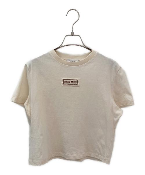 MIU MIU（ミュウミュウ）MIU MIU (ミュウミュウ) Embroidery Cotton Jersey Cropped Tee ベージュ サイズ:Mの古着・服飾アイテム