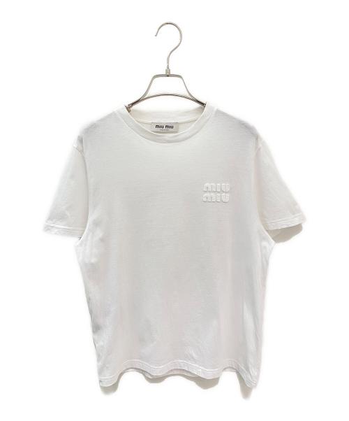 MIU MIU（ミュウミュウ）MIU MIU (ミュウミュウ) 刺繍入りジャージーTシャツ ホワイト サイズ:Mの古着・服飾アイテム