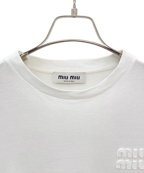 MIU MIU（ミュウミュウ）MIU MIU (ミュウミュウ) 刺繍入りジャージーTシャツ ホワイト サイズ:Mの古着・服飾アイテム