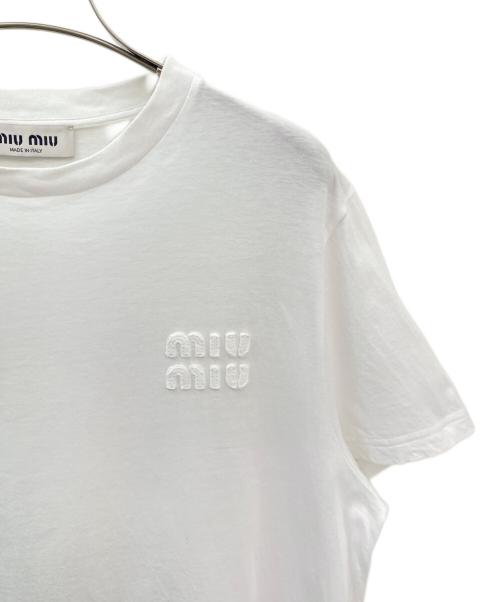 MIU MIU（ミュウミュウ）MIU MIU (ミュウミュウ) 刺繍入りジャージーTシャツ ホワイト サイズ:Mの古着・服飾アイテム