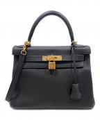 HERMESエルメス）の古着「ケリー28/内縫い/ゴールド金具/トゴ/ブラック/Y刻印」｜ブラック
