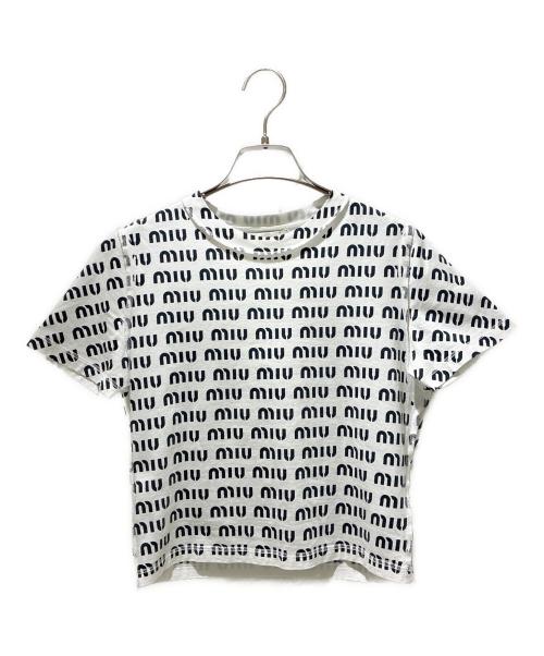 MIU MIU（ミュウミュウ）MIU MIU (ミュウミュウ) MIUMIU シグネチャーロゴ オールプリント インサイドアウトカットソー ホワイト サイズ:XSの古着・服飾アイテム