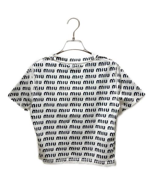MIU MIU（ミュウミュウ）MIU MIU (ミュウミュウ) MIUMIU シグネチャーロゴ オールプリント インサイドアウトカットソー ホワイト サイズ:XSの古着・服飾アイテム