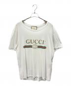 GUCCIグッチ）の古着「ダメージ加工ロゴTシャツ」｜ホワイト