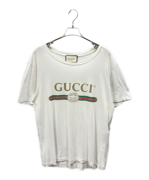 GUCCI（グッチ）GUCCI (グッチ) ダメージ加工ロゴTシャツ ホワイト サイズ:Lの古着・服飾アイテム