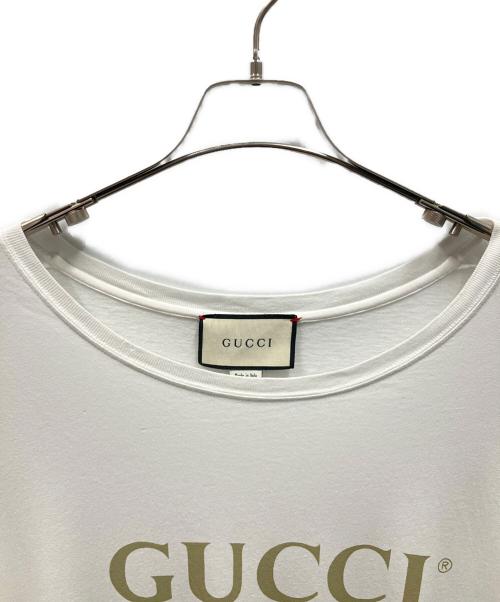 GUCCI（グッチ）GUCCI (グッチ) ダメージ加工ロゴTシャツ ホワイト サイズ:Lの古着・服飾アイテム
